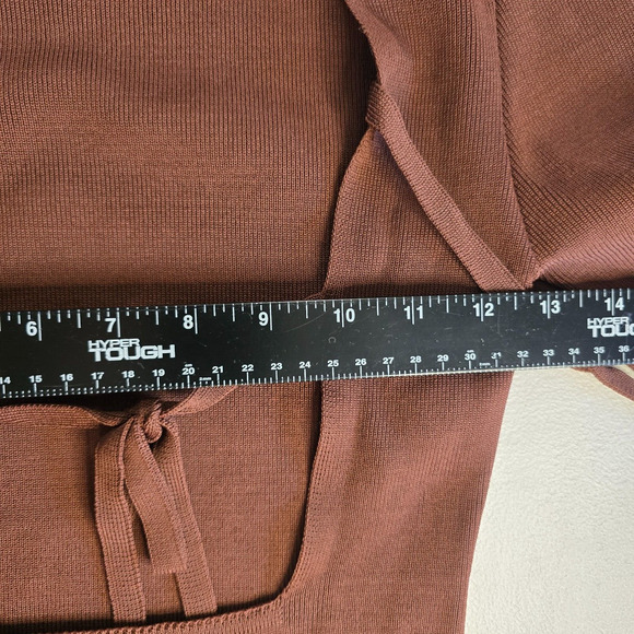 Forever 21 Sweater Women's Small Brown Mock Neck Open Back w/ Ties Side Slits - Picture 11 of 16
